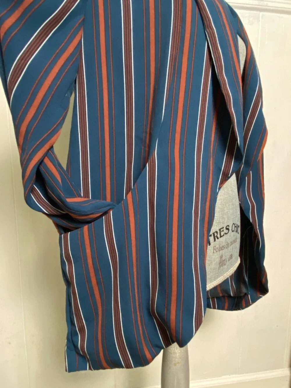 Relaxed Blazer Blue with Terracotta & White Pinstripe + Pockets Sienna Sky SZ Lg